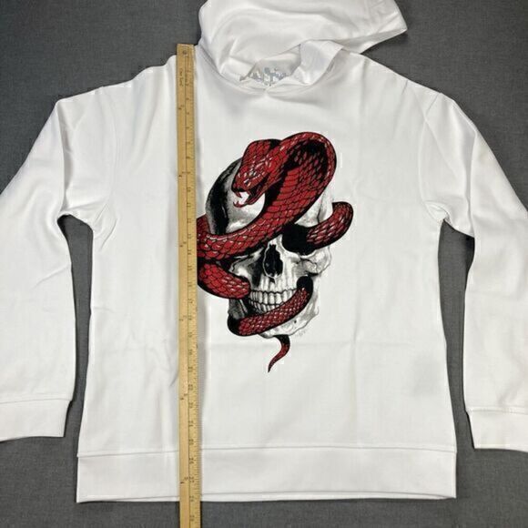 Heads Or Tails Hoodie Mens Sz Large White Skull Snake Rhinestones Pull Over Rare - Picture 13 of 16